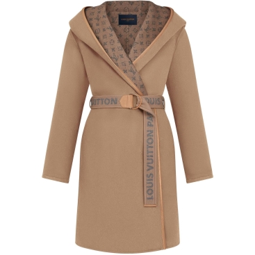 Áo khoác dáng dài LV nữ Louis Vuitton Luxury Beige Belted Hooded Wrap Coat Ready To Wear