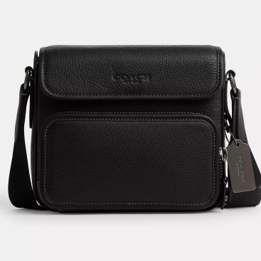 Túi đeo chéo Coach Nam Sullivan Flap Crossbody In Black Refined Pebble Leather And Smooth Calf Leather CN729