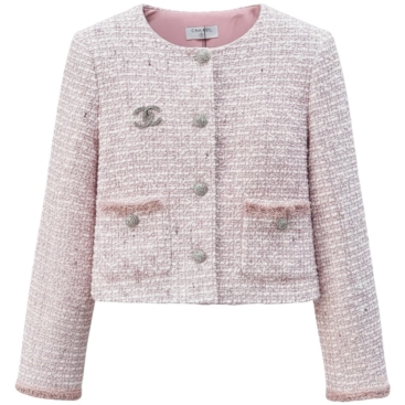 Áo khoác dạ vải tweed nữ Chanel hồng 