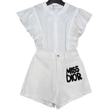 Combo áo trắng bèo quần short Miss Dior 
