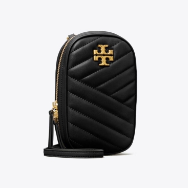 Túi đeo chéo điện thoại nữ màu đen Tory Burch Kira Chevron Phone Lambskin Leather Crossbody Bag 