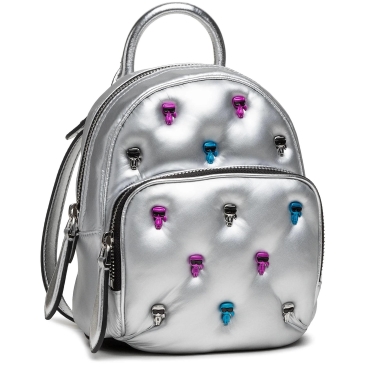 Balô nữ màu bạc Karl Lagerfeld Ikonik Karl Multi Pin Mini Silver Backpack