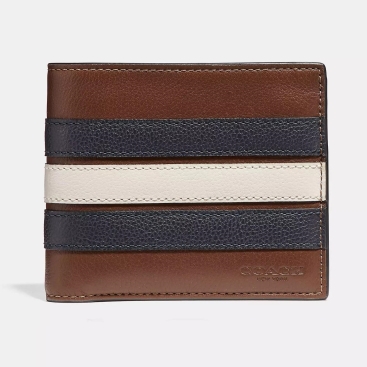 Ví Coach Nam nâu sọc giữa 3 In 1 Wallet With Varsity Stripe Smooth Calf Leather F24649