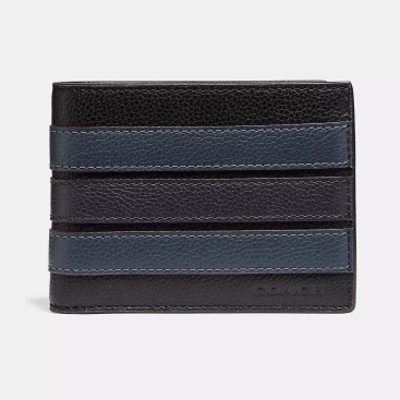 Ví Coach Nam ngắn sọc giữa Slim Billfold Wallet With Varsity Stripe Smooth Calf Leather F26171