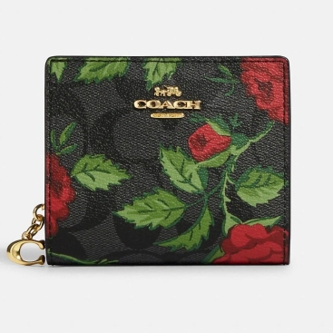 Ví ngắn Coach cầm tay nữ Snap Wallet In Signature Canvas With Fairytale Rose Print