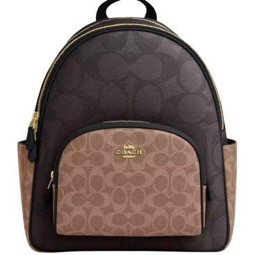 Balo Coach Coat Backpack in Blocked Signature Canvas Walnut CZ771