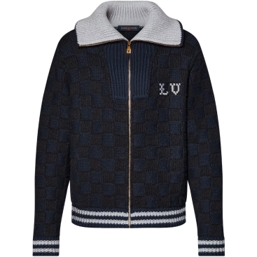 Áo khoác unisex đen LV Louis Vuitton Knitted Jacket With Damier Pattern