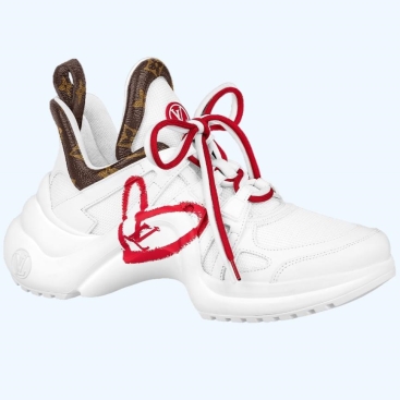 Giày thể thao màu trắng LV nữ Louis Vuitton Archlight Sneaker White Red Heart