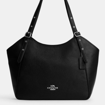 Túi xách Coach nữ Meadow Shoulder Bag Refined Pebble Leather Silver Black CM074