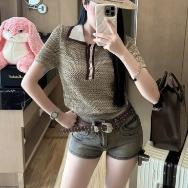 Áo lưới nữ tay ngắn xanh Chanel