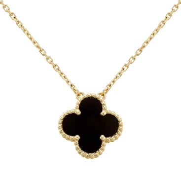 Dây Chuyền cỏ bốn lá đen Van Cleef & Arpels Vintage Alhambra Necklace Pendant in Gold VCARA45800