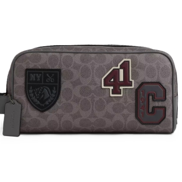 Túi cầm tay Coach Nam Large Travel Kit In Signature Canvas With Patches Grey Multi CCF36