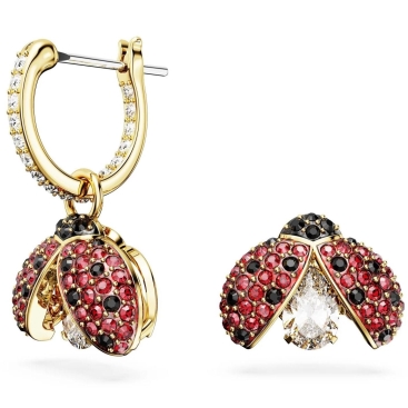 Khuyên tai Swarovski Bọ Cánh Cam Idyllia Drop Earrings Asymmetrical Design Red Ladybug Gold Tone Plating 5666131