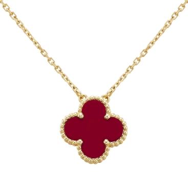 Dây Chuyền vàng cỏ bốn lá đỏ Van Cleef & Arpels Vintage Alhambra Necklace Pendant in Gold Carnelian VCARD38500