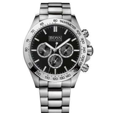 Đồng hồ đeo tay Nam Hugo Boss Ikon Black Dial Silver Bracelet Chronograph Watch 1512965