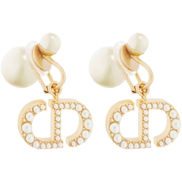 Bông tai Dior Tribales Clip-On Earrings Gold-Finish Metal and White Resin Pearls