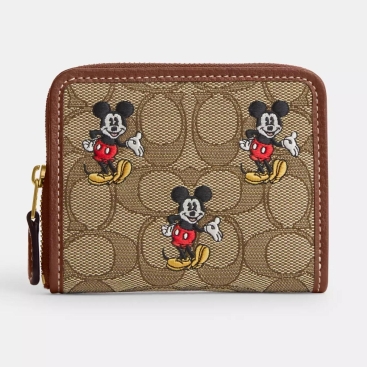 Ví ngắn nữ cầm tay Disney X Coach Small Zip Around Wallet In Signature Jacquard With Mickey Mouse Print CN035