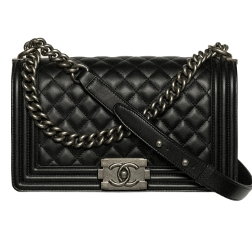 Túi đeo chéo Chanel Boy Calfskin Ruthenium-Finish Metal Black