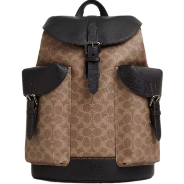 Balo Coach Warner Backpack In Signature Canvas Tan Black CW211