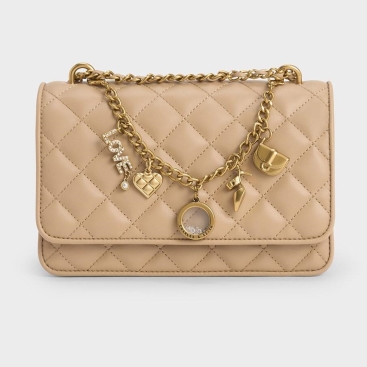Túi xách nữ Charles and Keith Charm Embellished Quilted Clutch