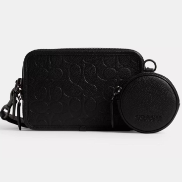 Túi đeo chéo Coach Nam Charter Crossbody With Hybrid Pouch In Black Signature Leather CP268