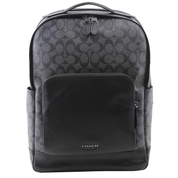 Balo Coach size lớn Graham Backpack in Charcoal Black Logo Full Grain Leather Laptop Pocket