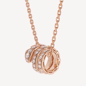 Dây Chuyền vàng đính đá Bvlgari Serpenti Viper Necklace Rose Gold set with pavé diamonds 357795