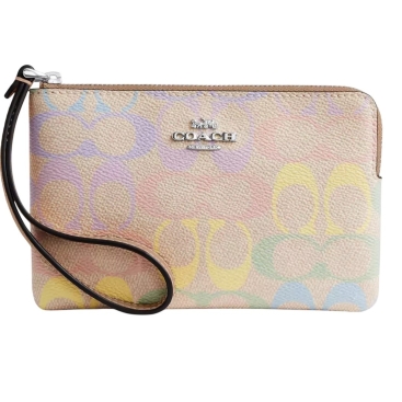 Ví cầm tay Coach Corner Zip Wristlet In Rainbow Signature Canvas CDF28