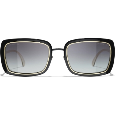 Mắt kính Chanel dáng chữ nhật Rectangle Sunglasses Metal Black Gold 9576B