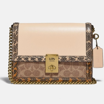 Túi xách nữ Coach Hutton Shoulder Bag In Signature Canvas With Snakeskin Detail
