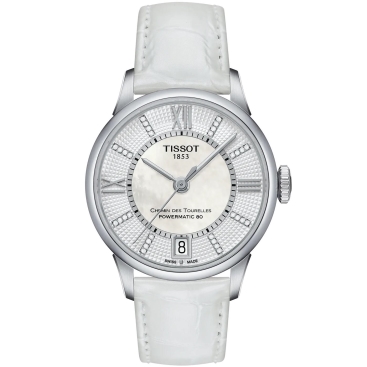 Đồng hồ đeo tay dây da nữ Tissot Chemin Des Tourelles Diamond Powermatic 80 Lady T099.207.16.116.00