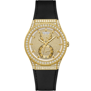 Đồng hồ nữ đeo tay dây đen Guess Multifunction Crystallized Princess Black Gold Tone Ladies Watch GW0439L2