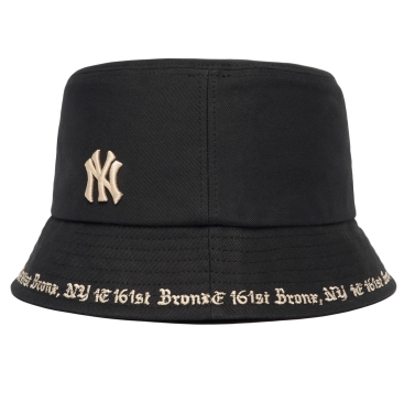 Nón vành MLB màu đen Bucket Hat Gothic Lettering New York Yankees 3AHTHG01N