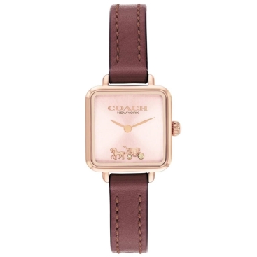 Đồng Hồ đeo tay dây da Coach Cass Pink Quartz Rose gold Case And Burgundy Leather Strap Watch