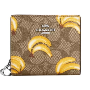 Ví ngắn nữ cầm tay Coach Snap Wallet Signature Canvas Banana Print CR942