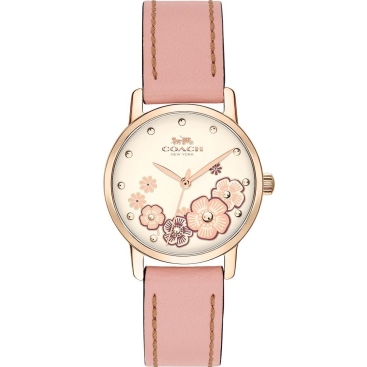 Đồng hồ nữ dây da hồng Coach Floral Grand Analog Quart Gold Stainless Steel Pink Leather Strap Women Watch 14503060