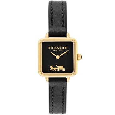 Đồng Hồ Nữ dây da đen Coach Cass Signature Horse And Carriage Ion-Plated Goldtone Steel and Black Leather Strap Watch 14504225