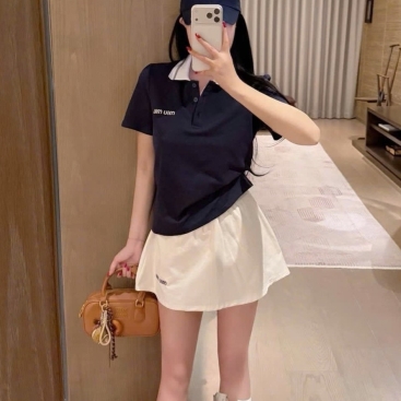 Combo áo váy thun trắng xanh Miu Miu