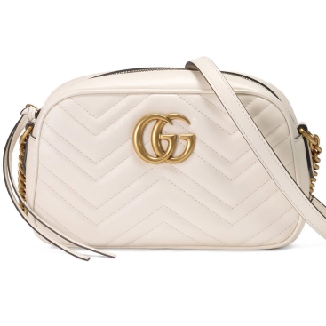Túi đeo chéo nữ Gucci màu trắng GG Marmont Matelassé Camera Small Quilted Leather Shoulder Bag