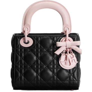 Túi xách Mini Lady Dior Bag with Strap Black and Rose Soupir Cannage Lambskin