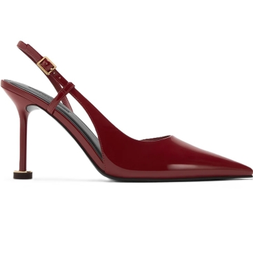 Giày cao gót mũi nhọn Charles Keith Wynn Patent Pointed-Toe Sculptural Heel Slingback Pumps Red CK1-60280477