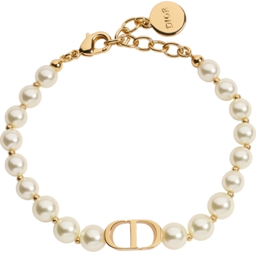 Vòng tay ngọc trai Dior 30 Montaigne Bracelet Gold-Finish Metal and White Resin Pearls