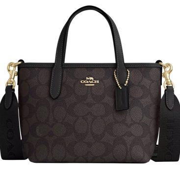 Túi xách đeo chéo Coach City Mini Tote Bag In Signature Canvas Walnut Black CW032