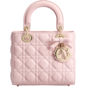 Túi xách hồng Small Lady Dior Bag with Strap Rose Soupir Cannage Lambskin