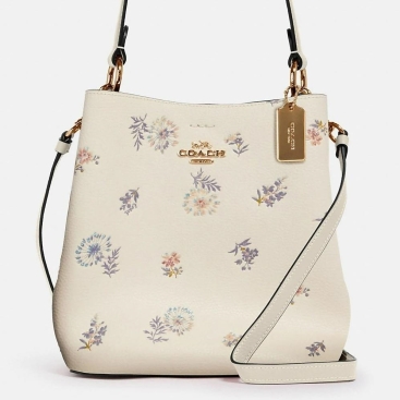 Túi đeo chéo nữ Coach màu trắng in hoa Small Town Bucket Bag With Dandelion Floral Print 