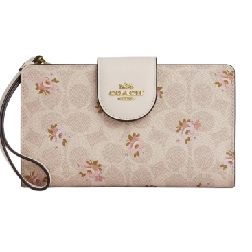 Ví điện thoại Coach nữ Phone Wallet In Signature Canvas With Floral Print Sand Multi CAR11