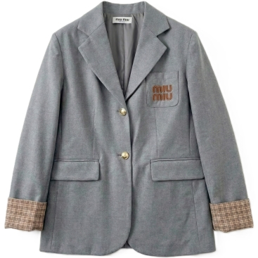 Áo khoác nữ màu xám phối nâu Miu Miu