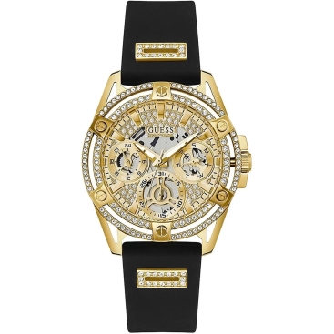 Đồng hồ đeo tay Guess Gold-Tone Multi-function Black Silicone Watch GW0536L3