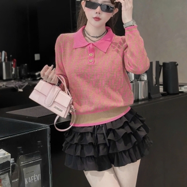 Áo len nữ tay dài cổ polo Fendi