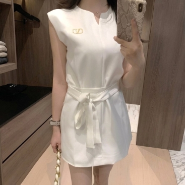 Áo đầm trắng nữ dáng ngắn kèm dây nơ nữ Valentino